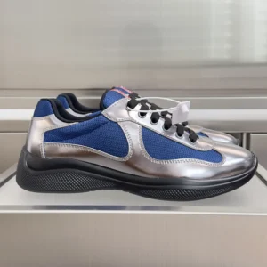 Prada Unisex Patent Leather And Technical Fabric Prada America'S Cup Sneakers-Navy