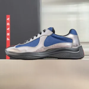 Prada Unisex Patent Leather And Technical Fabric Prada America'S Cup Sneakers-Navy
