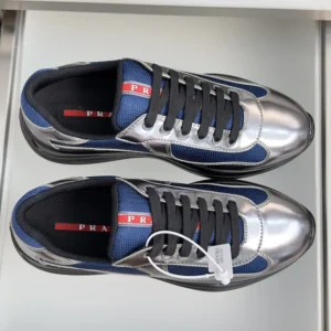 Prada Unisex Patent Leather And Technical Fabric Prada America'S Cup Sneakers-Navy