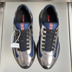 Prada Unisex Patent Leather And Technical Fabric Prada America'S Cup Sneakers-Navy