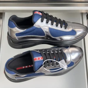 Prada Unisex Patent Leather And Technical Fabric Prada America'S Cup Sneakers-Navy