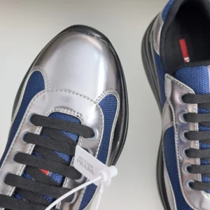 Prada Unisex Patent Leather And Technical Fabric Prada America'S Cup Sneakers-Navy