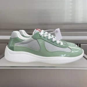 Prada Unisex Patent Leather And Technical Fabric Prada America'S Cup Sneakers-Aqua