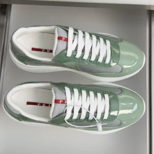 Prada Unisex Patent Leather And Technical Fabric Prada America'S Cup Sneakers-Aqua