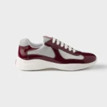 Prada Unisex Patent Leather And Technical Fabric Prada America'S Cup Sneakers-Burgundy