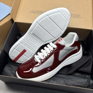 Prada Unisex Patent Leather And Technical Fabric Prada America'S Cup Sneakers-Burgundy