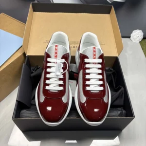 Prada Unisex Patent Leather And Technical Fabric Prada America'S Cup Sneakers-Burgundy