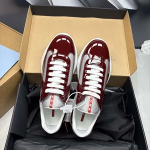 Prada Unisex Patent Leather And Technical Fabric Prada America'S Cup Sneakers-Burgundy