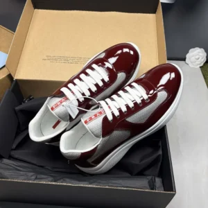 Prada Unisex Patent Leather And Technical Fabric Prada America'S Cup Sneakers-Burgundy