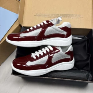 Prada Unisex Patent Leather And Technical Fabric Prada America'S Cup Sneakers-Burgundy