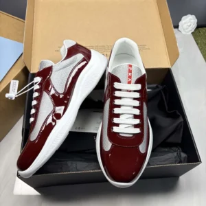 Prada Unisex Patent Leather And Technical Fabric Prada America'S Cup Sneakers-Burgundy