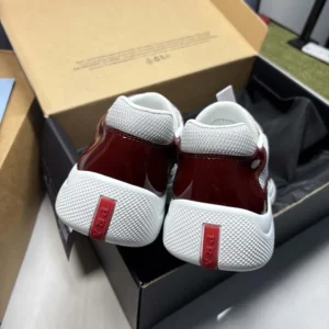 Prada Unisex Patent Leather And Technical Fabric Prada America'S Cup Sneakers-Burgundy