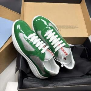 Prada Unisex Patent Leather And Technical Fabric Prada America'S Cup Sneakers-Green