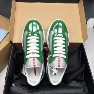 Prada Unisex Patent Leather And Technical Fabric Prada America'S Cup Sneakers-Green