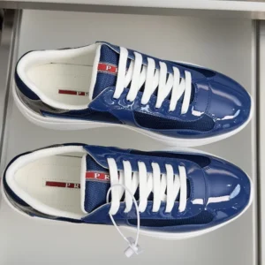 Prada Unisex Patent Leather And Technical Fabric Prada America'S Cup Sneakers-Navy 4E3400