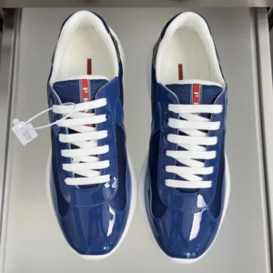 Prada Unisex Patent Leather And Technical Fabric Prada America'S Cup Sneakers-Navy 4E3400