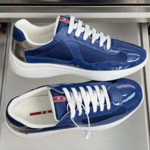 Prada Unisex Patent Leather And Technical Fabric Prada America'S Cup Sneakers-Navy 4E3400