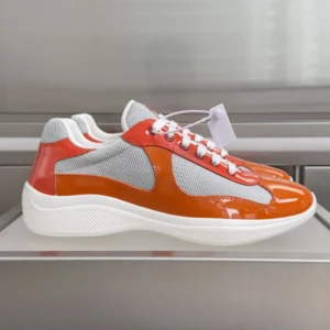 Prada Unisex Patent Leather And Technical Fabric Prada America'S Cup Sneakers-Orange