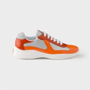 Prada Unisex Patent Leather And Technical Fabric Prada America'S Cup Sneakers-Orange