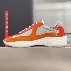 Prada Unisex Patent Leather And Technical Fabric Prada America'S Cup Sneakers-Orange