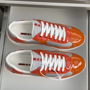 Prada Unisex Patent Leather And Technical Fabric Prada America'S Cup Sneakers-Orange