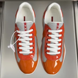 Prada Unisex Patent Leather And Technical Fabric Prada America'S Cup Sneakers-Orange