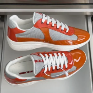 Prada Unisex Patent Leather And Technical Fabric Prada America'S Cup Sneakers-Orange