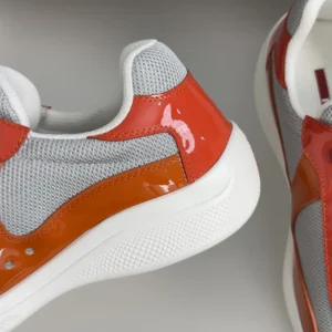 Prada Unisex Patent Leather And Technical Fabric Prada America'S Cup Sneakers-Orange