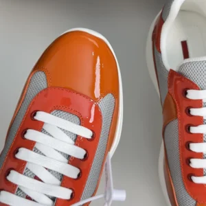 Prada Unisex Patent Leather And Technical Fabric Prada America'S Cup Sneakers-Orange