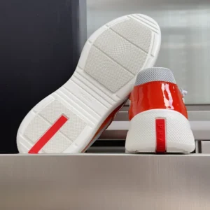 Prada Unisex Patent Leather And Technical Fabric Prada America'S Cup Sneakers-Orange