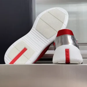 Prada Unisex Patent Leather And Technical Fabric Prada America'S Cup Sneakers-Red