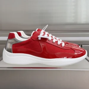 Prada Unisex Patent Leather And Technical Fabric Prada America'S Cup Sneakers-Red