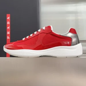 Prada Unisex Patent Leather And Technical Fabric Prada America'S Cup Sneakers-Red