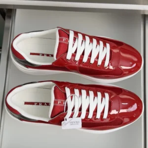 Prada Unisex Patent Leather And Technical Fabric Prada America'S Cup Sneakers-Red