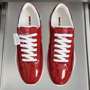 Prada Unisex Patent Leather And Technical Fabric Prada America'S Cup Sneakers-Red