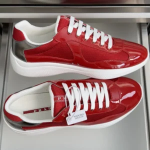 Prada Unisex Patent Leather And Technical Fabric Prada America'S Cup Sneakers-Red