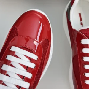 Prada Unisex Patent Leather And Technical Fabric Prada America'S Cup Sneakers-Red