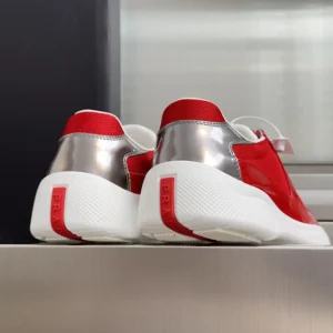 Prada Unisex Patent Leather And Technical Fabric Prada America'S Cup Sneakers-Red