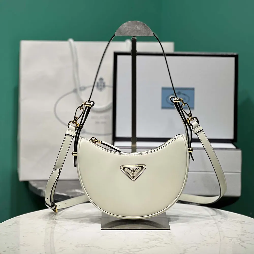 Prada Women Arqué Mini Leather Shoulder Bag-White 1BC194