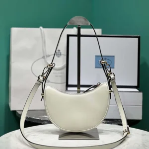 Prada Women Arqué Mini Leather Shoulder Bag-White 1BC194