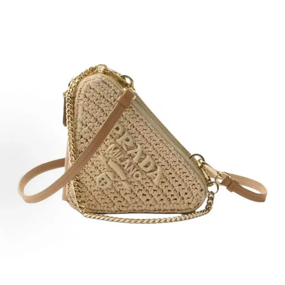 Prada Women Crochet Eather Mini Pouch Bag-Natural