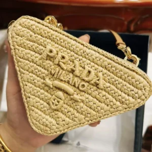 Prada Women Crochet Eather Mini Pouch Bag-Natural