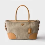 Prada Women Large Linen And Leather Tote Bag-Rope/Natural 1BG659