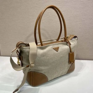 Prada Women Large Linen And Leather Tote Bag-Rope/Natural 1BG659