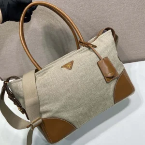 Prada Women Large Linen And Leather Tote Bag-Rope/Natural 1BG659