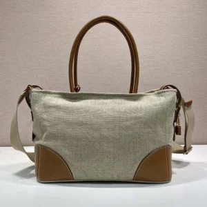 Prada Women Large Linen And Leather Tote Bag-Rope/Natural 1BG659