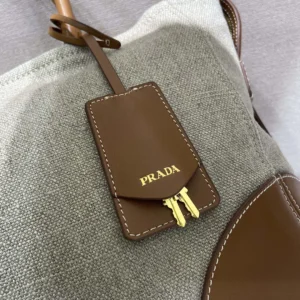 Prada Women Large Linen And Leather Tote Bag-Rope/Natural 1BG659