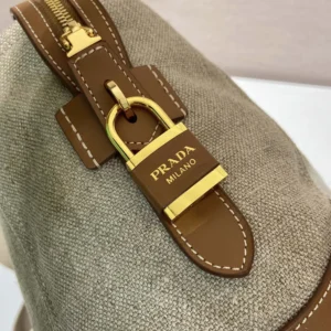 Prada Women Large Linen And Leather Tote Bag-Rope/Natural 1BG659