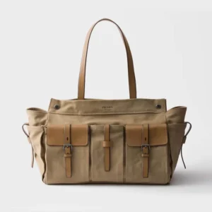 Prada Women Route Canvas and Leather Tote Bag 2VG1392G6SF0241
