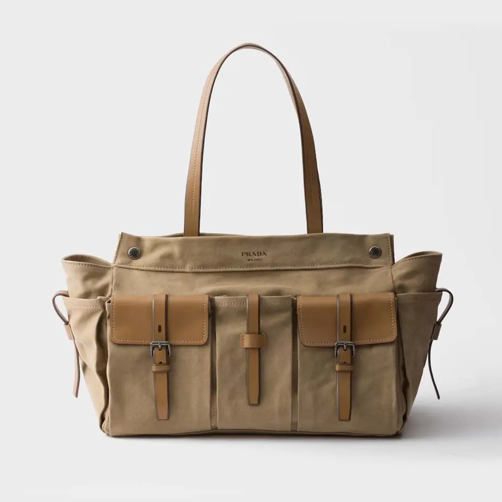 Prada Women Route Canvas and Leather Tote Bag 2VG1392G6SF0241